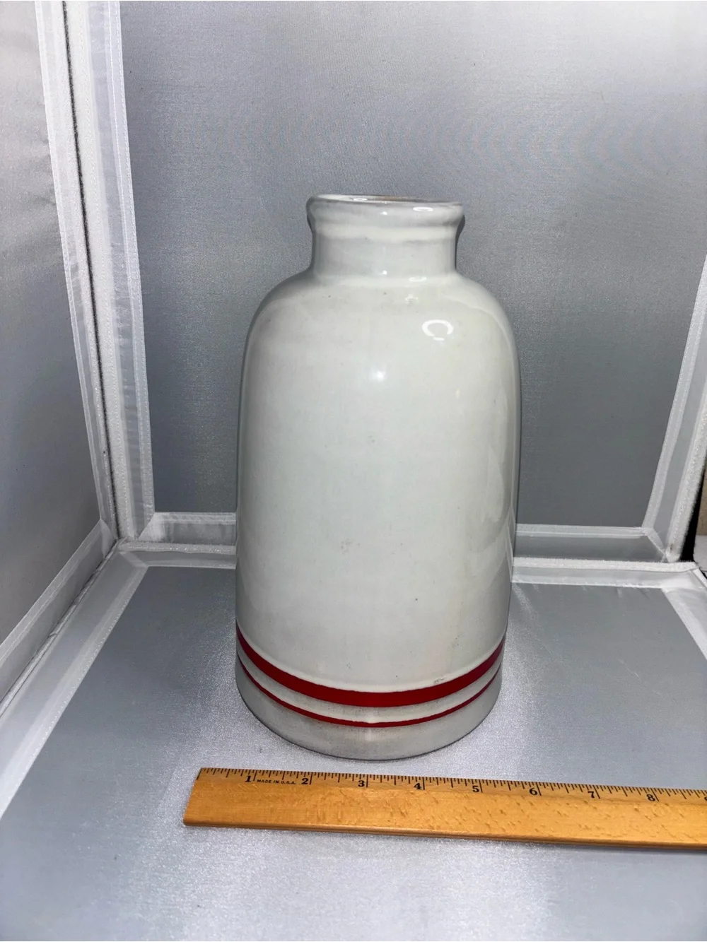 Hearth and Hand White Ceramic Vase with Red Stripe Accent - Home Accents